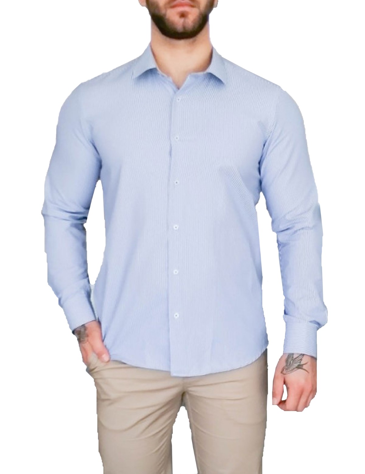 Ανδρικό μπλε ριγέ πουκάμισο με διχρωμία Modern Fit 301511L φωτογραφία